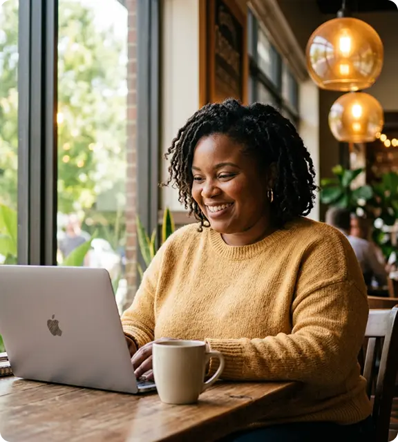 Woman working on divorce papers from home
